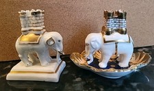 Stafforshire Elephant Castle Quill Pen & Spill Holder Set Pair Porcelain   RARE picture
