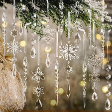 18-Piece Clear Acrylic Crystal Christmas Tree Ornaments, Snowflake & Icicle NEW picture
