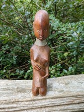 Antique Nigerian Yoruba Wood Carving Kneeling Woman Holding Vase Olumeye 7.5” picture