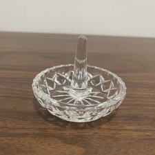 Vintage Clear Cut Crystal Glass Ring Holder Jewelry Dish Ring Tree 2.5” picture