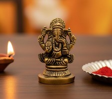 Brass Ganesha Ganpati Ganapati murti moorti idol Golden - 2