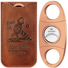 Stainless Steel Cigar Cutter with Leather Case, Classic Double Blade picture