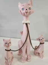 Kreiss Co Cat Kittens Ceramic Spaghetti Figurine VTG Family Trio MCM Japan, picture