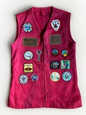 Vtg 70s Boy Scout 25 Patches Handmade Red Vest XL. California? Cool Patches picture