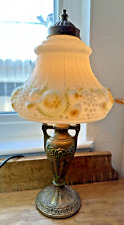 Antique ART NOUVEAU Boudoir Metal Bronze Color Lamp w/ Puffy Glass Shade picture