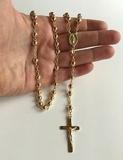  18k Gold Over Solid 925 Sterling Silver Italian Rosary 24”-6mm / Rosario plata  picture