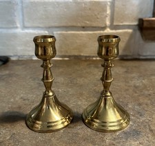Vintage Pair Of Mini Brass Candlestick Holders 1980s Decor picture