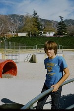 c1970's Kodachrome 35mm Slide, Boy Playground Mountains California American red picture