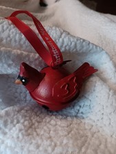 Vtg Red Cardinal All Metal Bell Bird Hanging Christmas Ornament 3” picture