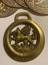 LARGE VINTAGE WALES DRAGON BRASS from ENGLAND + FOUR NEW CELTIC SYMBOLS COASTERS picture