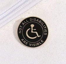 Not All Disabilities Are Visible Black & Gold Round Enamel Metal Pin Badge picture