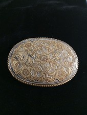 Vintage Crumrine El Arturo Heavy Ornate Silver And Bronze Buckle  picture