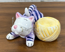 Vintage Porcelain Cat Tea Light Candle Holder 2002 Cartoon Cat 4.5