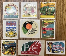 1964 British Columbia ,Canada Souvenir Car window Decals Bumper sticker Lot of 9 picture