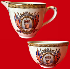 GRINDLEY ENGLAND KING EDWARD III CREAMER AND SUGAR BOWL SET RARE PORCELAIN picture
