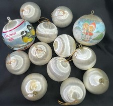 Mixed Lot Of 13 Vintage White Spun Silk Satin Ball Christmas Ornaments picture