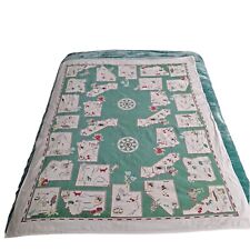 Vintage Tablecloth State California Nevada Utah Green Flower Compass 50