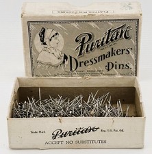 Vintage Puritan Dressmakers Pins In Box By Scovill Mfg. Brass Straight Pins picture