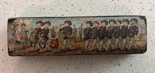Antique PAPIER-MÂCHÉ BOX WITH REPRESENTATION OF SCHOOL BATTALION Checkers Wood picture