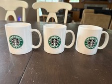 Starbucks Lot of 3 White Ceramic Coffee Mugs 2004 Green Siren Logo Classic picture