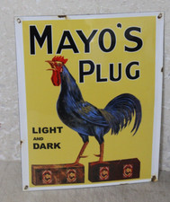 MAYO'S PLUG TOBACCO  Vintage Style PORCELAIN ROOSTER  SIGN (16