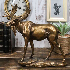 Realistic Large Bull Moose Statue In Gold Patina 11
