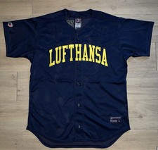 Lufthansa Mens Size XL German Button Sports Jersey Yellow Blue Airline Vintage picture