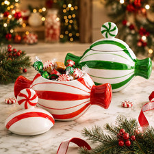 Yungyan 2 Pcs Christmas Candy Jars with Lid Ceramic Christmas Cookie Jar picture