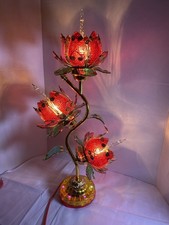 Rare Red lotus Table lamp vintage Large Size Hollywood Regency MUSICAL UNIQUE picture