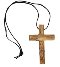 Traditional Simple Holy Land Olive Wood Cross Pendant Necklace 2.75