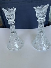DePlomb Lead Crystal Candle Holders Tulip Style Easter Spring Decor Set of 2 picture