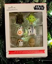 2026 6ct Mini Hallmark Star Wars Christmas Tree Ornament Set (Yoda, Vader) w Box picture