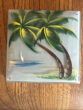 Vintage Rex Fifth Avenue Powder Compact Palm Tree Hand Painted 3 1/2
