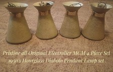 4 Electrolier MCM 50's Hourglass Diabolo Pendant Lamp Shades Brass Perf. Fresnel picture
