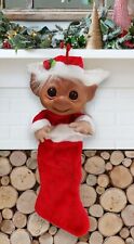 Vintage Mithy Fuzzy White Hair Brown Eyed Troll Christmas Stocking picture