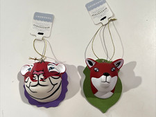 2x Wondershop Christmas Tree Ornament Bear, Tiger Head Animal Plastic Wood picture