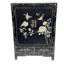 Vintage Hand Carved Asian Oriental Black Lacquer Jewelry Box Cabinet picture