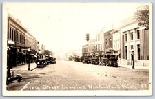 Hart Michigan~State St~Sweet Shop~Pike Cafe~Big Bank w/Columns~RPPC 1920s picture