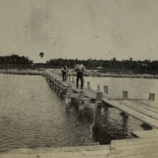 Vintage Snapshot Photo Long Wooden Dock Pier Waterfront Fishing c1940s  picture