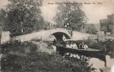 MONTE NE AR FOLKS IN BOAT AT STONE BRIDGE ON LAGOON 1908 POSTCARD 090726 V picture