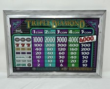 VINTAGE IGT TRIPLE DIAMOND SLOT MACHINE GLASS PANEL SIGN WOOD FRAMED 19x13