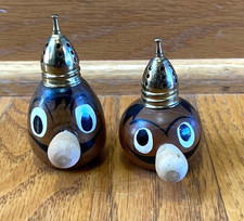 Vintage Davar Originals Wood Character Face Big Nose Salt & Pepper Shakers MCM picture