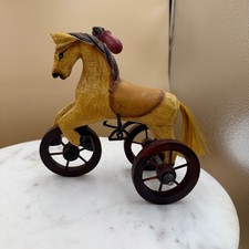 Vintage Handpainted Folk Art Tricycle Horse Figure Small Yellow Excellent Wood picture