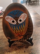 Vintage Miguel Pineda Mexican CopperEnamel Owl Dish Folk Art Signed picture