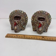 Vtg Set Turkey Thanksgiving Ceramic Candlestick Holders Tabletop Fall Autumn MCM picture