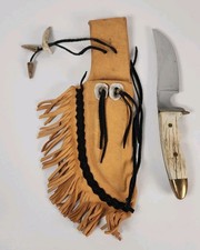 Custom Handcrafted Stag Handle Hunting Knife Fixed Blade Antler Accents Fringe  picture