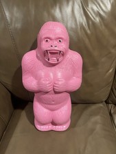 Vtg 1965 AJ Renzi Rare Pink King Kong Gorilla Blow Mold Coin Bank 16