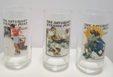 Arby's Norman Rockwell Saturday Evening Post Glasses Set 3 Spooners Champ 1987 picture