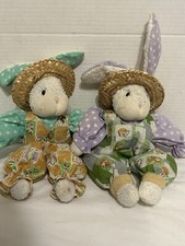 2Creative Design Country Bunny Rabbit Straw Hat Easter Farmhouse Patchwork Plush picture
