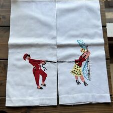 2 Vintage Hand Appliqued Embroidered Risque Corset Bedroom His Hers Hand Towels picture